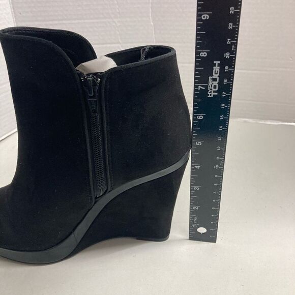 H&M Women's Faux Suede Leather Ankle Wedge Heel Zip Boots Black Size 8 - Picture 4 of 12
